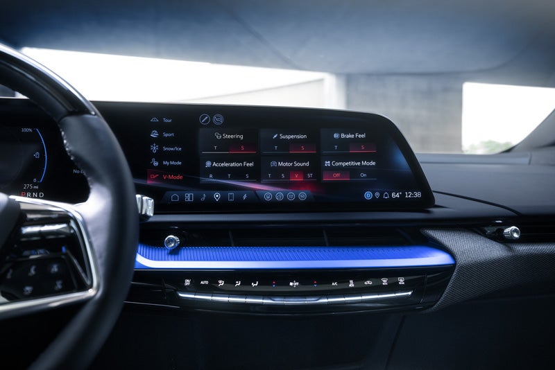 The 2026 OPTIQ-V Display Screen Displaying the V-Mode Settings | Dossett Cadillac in HATTIESBURG MS