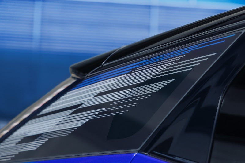 Close-up of the Modern Pattern on the 2026 OPTIQ-V Rear Quarter Glass | Dossett Cadillac in HATTIESBURG MS